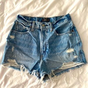 Distressed denim shorts